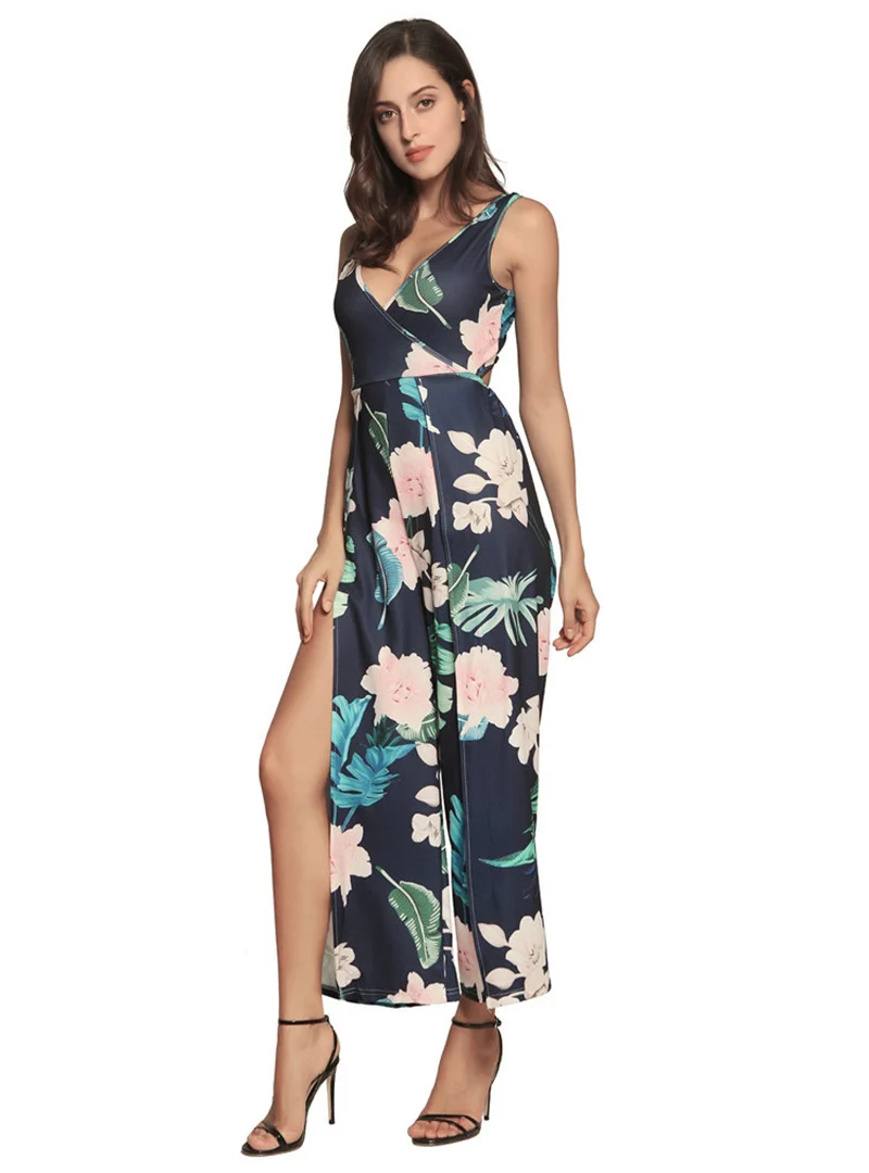 Gladiolus Hot Summer Jumpsuit Women 2019 V Neck Floral Print Split Long Pants Beach Sexy Jumpsuits 2019 Rompers Womens Jumpsuit (29)