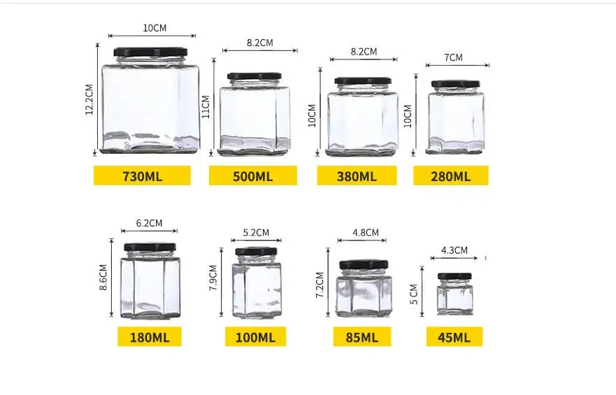 5 шт./лот 45 мл-730 мл стеклянная банка для меда прозрачные стеклянные бутылки Джем банки меда емкость для хранения пищи герметичный резервуар для хранения