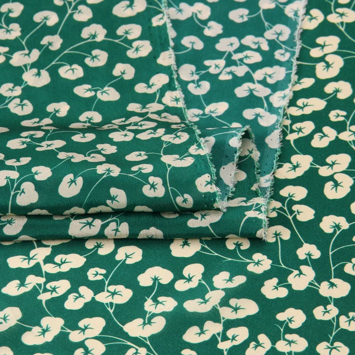 Зеленый цветочный 100% чистый шелк крепдешин ткани ремесла швейные платье