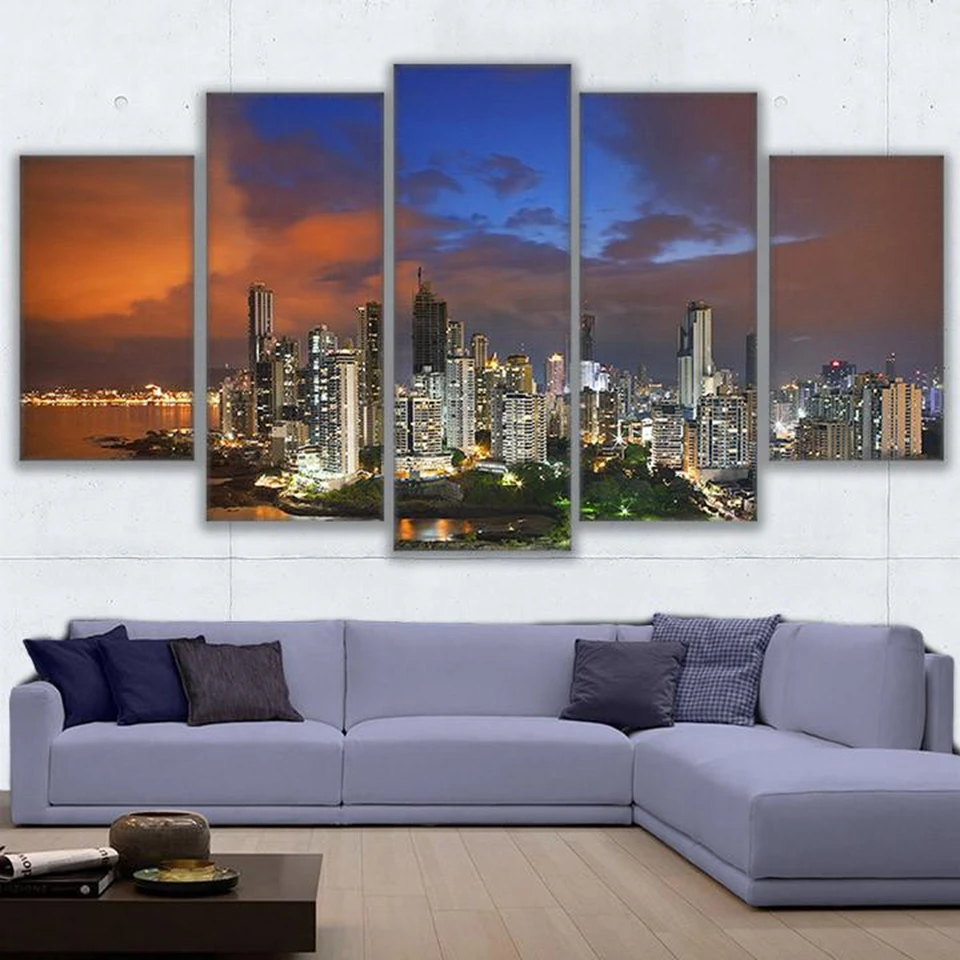 Canvas-Painting-For-Living-Room-Wall-Art-Frame-5-Pieces-City-Nightsky-Sunset-Landscape-Poster-Home (2)