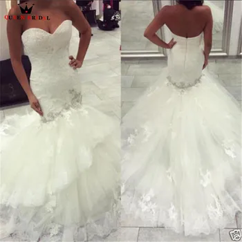 

Mermaid Big Train Crystal Lace Beading Sexy Luxury Wedding Dresses 2020 New Fashion Wedding Gown Custom Made YB98