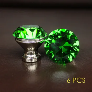 

green crystal drawer knobs 30mm dresser handle kitchen cabinet pull 6 pc glass diamond 1.25"
