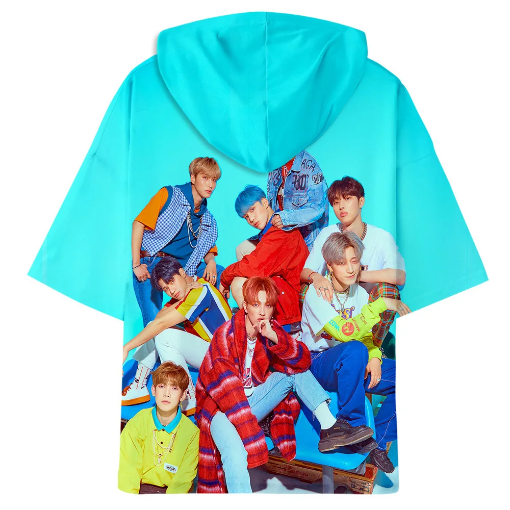 Корейская Мода KPOP ATEEZ альбом 3D печать короткий рукав с капюшоном футболка Женская Мужская Harajuku Повседневная Свободная хип хоп футболка летние топы