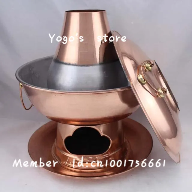 

38cm China copper hot pot thickened Mongolian Chinese old Beijing charcoal fondue stew soup pot fire tube copper disc set