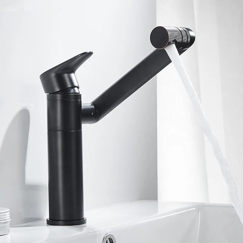 

Black bathroom faucet Basin hot and cold single hole faucet Copper body basin bathroom wash basin faucets Rotating