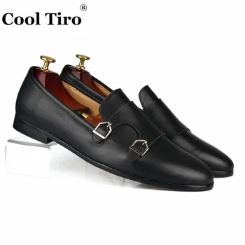 

Cool Tiro Double-Monk Loafers Men Moccasin Slippers Wedding Dress Shoes Black Genuine Leather Casual Shoes Formal Business Flats