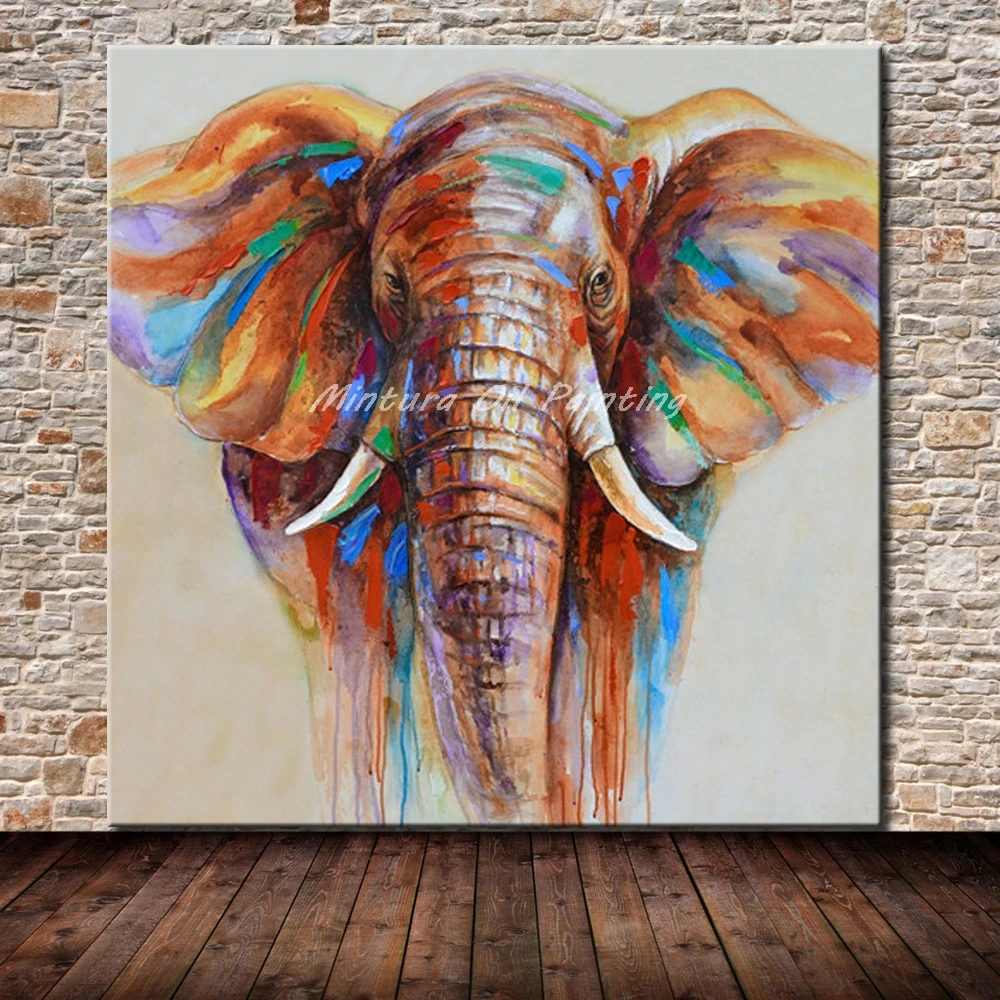 

Mintura Frameless Pictures Hand Painted Elephant Animal Oil Painting On Canvas Home Decoration Wall Art Abstract Oil Paintings