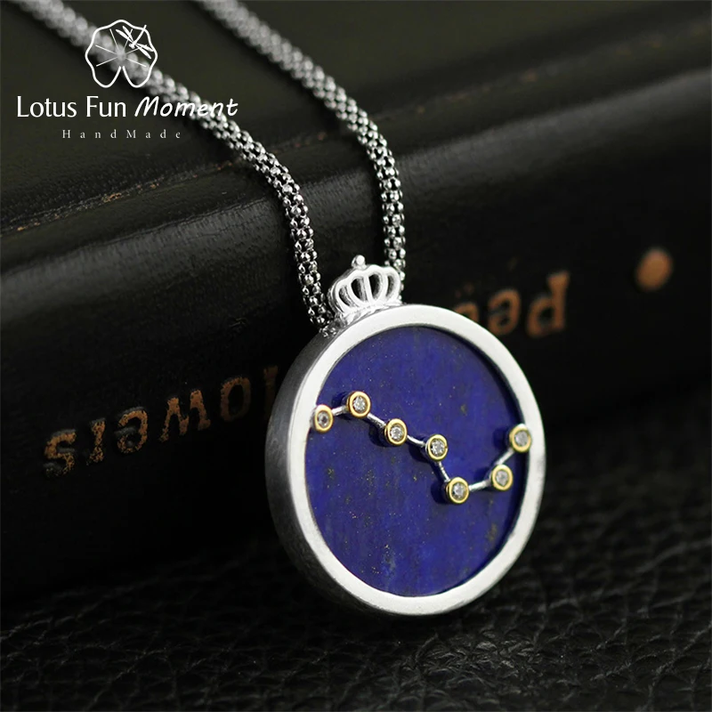 

Lotus Fun Moment Real 925 Sterling Silver Natural Blue Stone Fashion Jewelry Queen of Night The Big Dipper Pendant without Chain