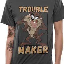 Taz Trouble Maker, Официальный Тасманский дьявол, Looney Tunes, серая мужская футболка с рисунком, Мужская футболка унисекс, новая модная футболка