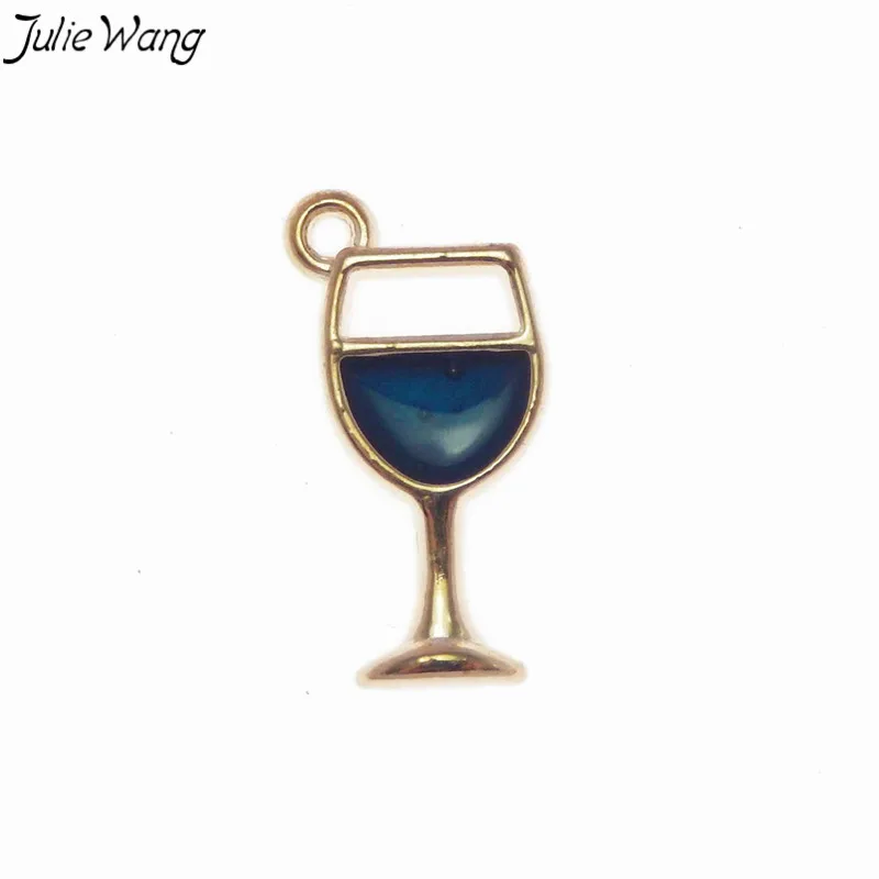 Deep blue Julie Wang 12 шт. бокалы-подвески, цветные эмалированные вина в стекле, цинковый сплав, Маленькая подвеска, сделай сам, милые серьги, аксессуары для изготовления ювелирных изделий - Окраска металла: Deep blue