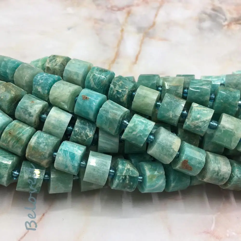 

7x9/10mm Genuine Cylinder Amazonite Beads, High Quality Blue Quartz Gems Drilled Beads For Jewelry Making, BG18233