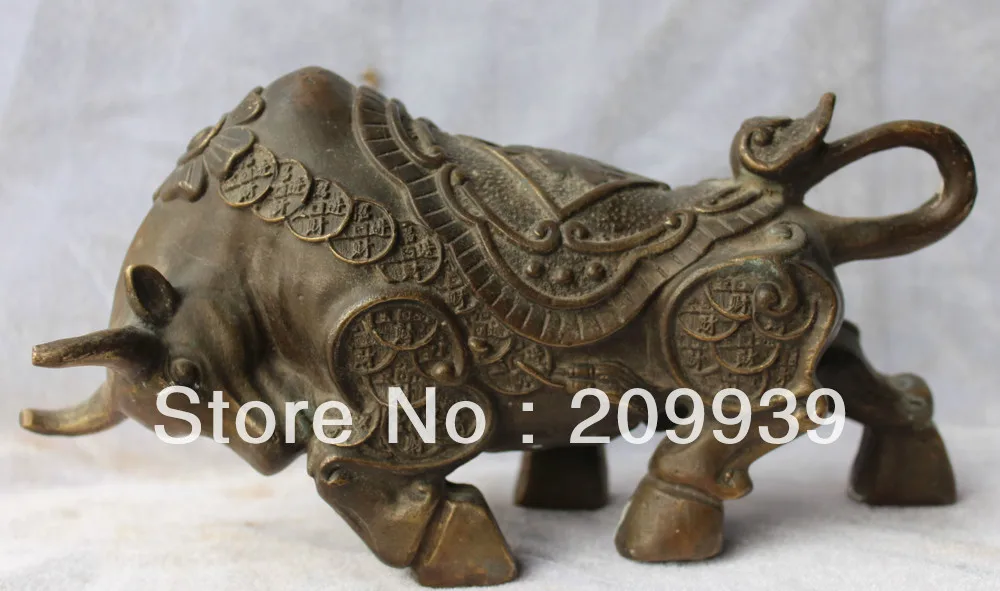 

00524 9 inch 23CM Chinese Bronze Wealth Money Animal Stronger Bull Oxen States