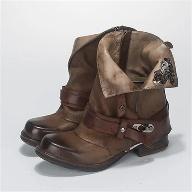marrón Rosa Tobillo Metal Goma Plataforma Invierno Otoño Zapatos Las Decoración De Marrón Mujeres Botas Genuino Para Cuero Vintage Jady Negro E gris FRxwpAqF