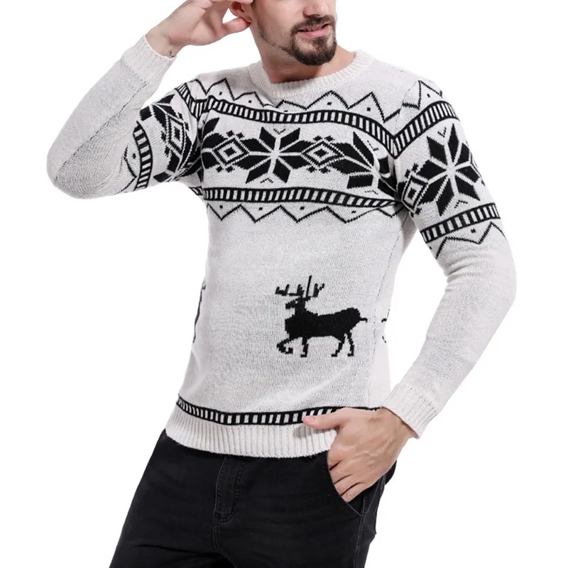 Mens causal o neck Christmas sweater fashion deer print Autumn Winter Pullover Knitted Jumper sweaters Slim Men Clothes