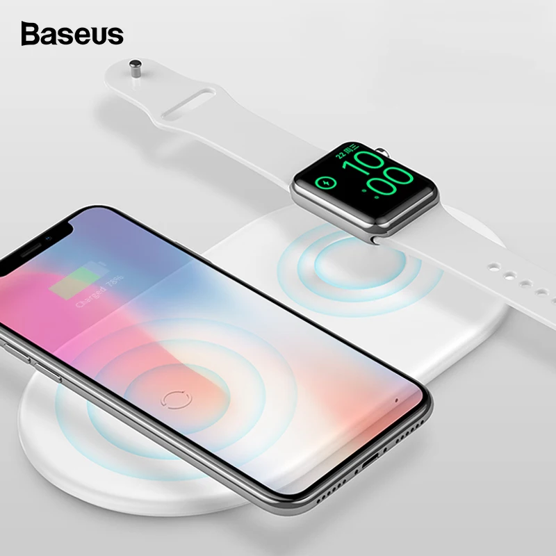 Baseus 2 in 1 Qi Wireless Charger For iPhone XS Max XR X Samsung 10W Fast Wireless Charging Pad For Apple i Watch 3 2 Charger