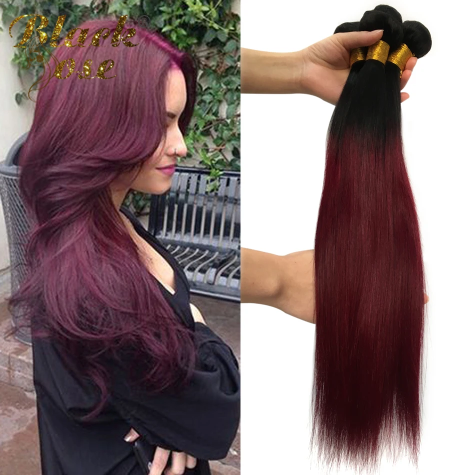7A Malaysian Virgin Hair Straight Ombre Hair Extensions Two Tone Human Hair Weave 1b 99J Raw Malaysian Hair 4 Bundles Burgundy