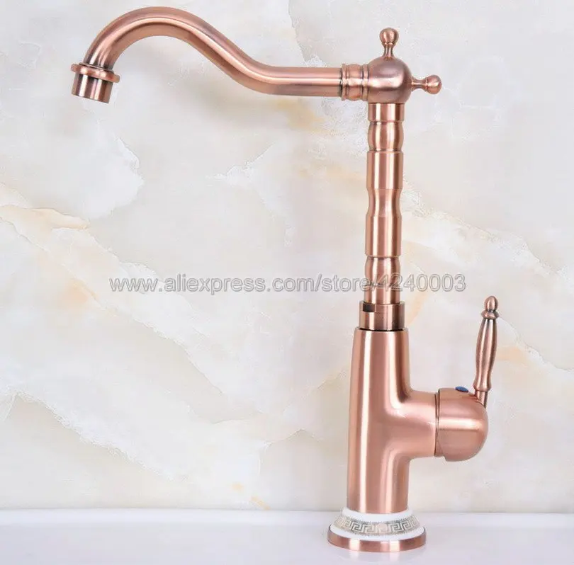 

Antique Red Copper Porcelain Base Single Handle Bathroom basin faucet sink Faucet Mixer Tap Knf626