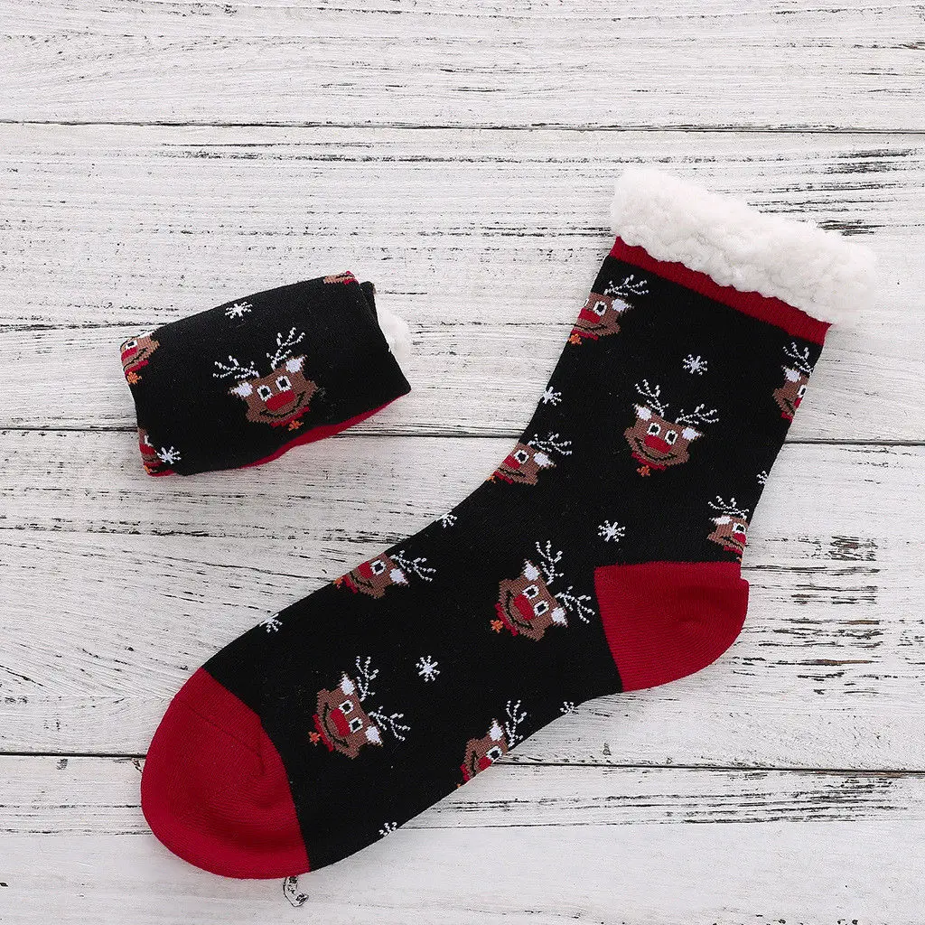 Рождественские Зимние теплые хлопковые удобные мягкие носки с изображением снеговика, медведя, Санта-Клауса Рождественский северный олень, подарок для домашнего декора - Цвет: Elk deer