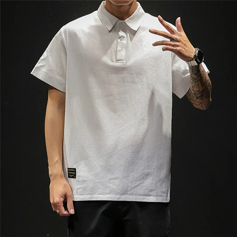 New Fashion Men Summer Cotton And Linen Short Sleeve Solid Color Stand Neck Loose Casual T Shirt Blouse Polo Top #4A24 (9)
