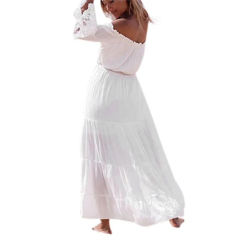 Fashion summer dress 2018 beach dress Women Sexy Strapless casual Long White Dress party Dresses robe femme Y09#N (5)