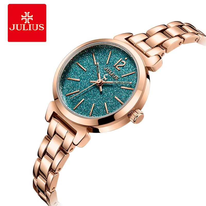 Relógio de Pulso Inoxidável à Prova Julius Luxo Estrelado Dial Feminino Senhoras Aço Dwaterproof Água Relógios Quartzo Pulseira Montre Femme Céu