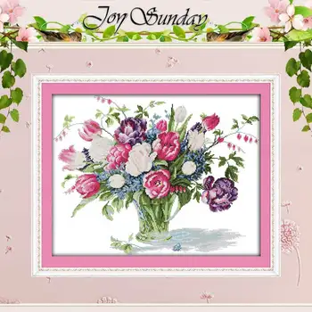 

Tulip Vase Patterns Counted Cross Stitch DIY 11CT Printed 14CT Cross Stitch Set Flowers Cross-stitch Kit Embroidery Needlework