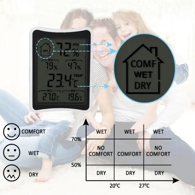 Цифровой беспроводной комнатный термометр гигрометр монитор влажности с ЖК-дисплеем