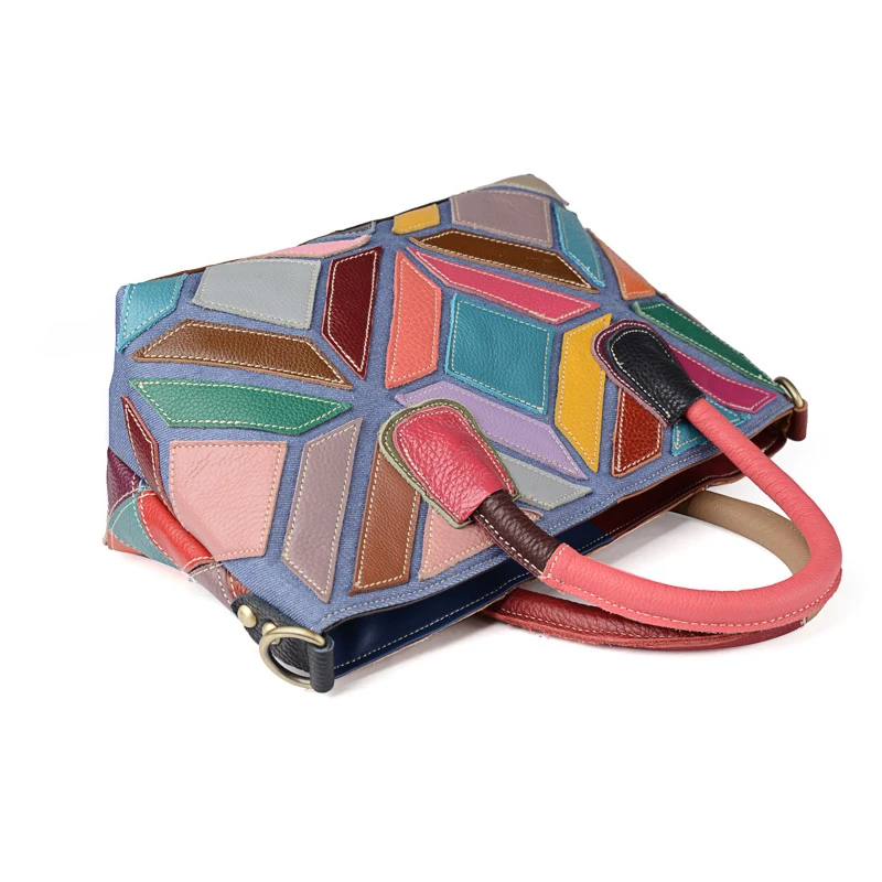 Натуральная кожа Повседневная сумка-тоут женская сумка-хобо случайный пэчворк из разноцветной кожи маленькие сумки из натуральной кожи геометрический узор