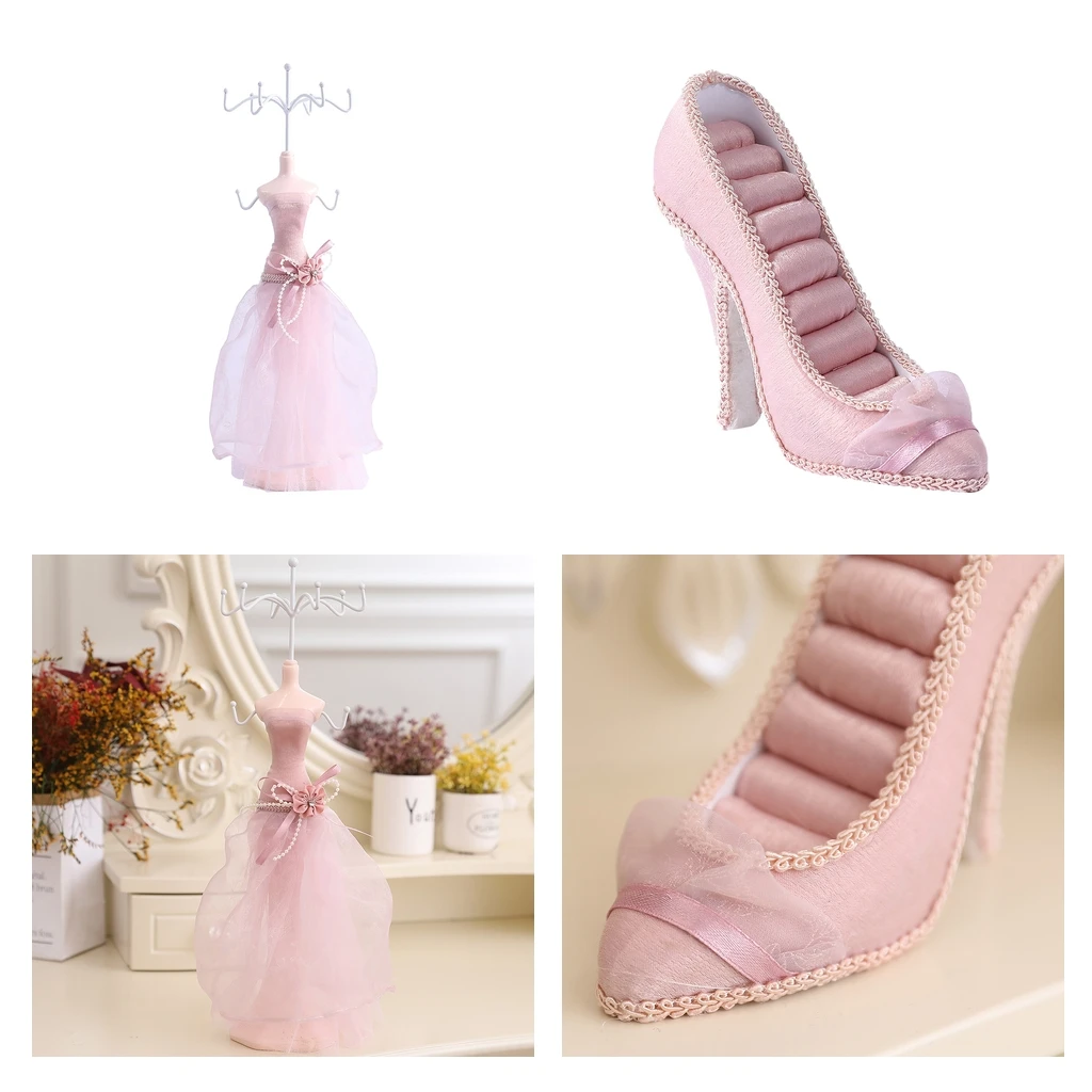 

1set Pink Jewelry Display Stand Decorative Holder for Necklace Rings Studs Earrings Bracelets Storage Home Decor Window Display