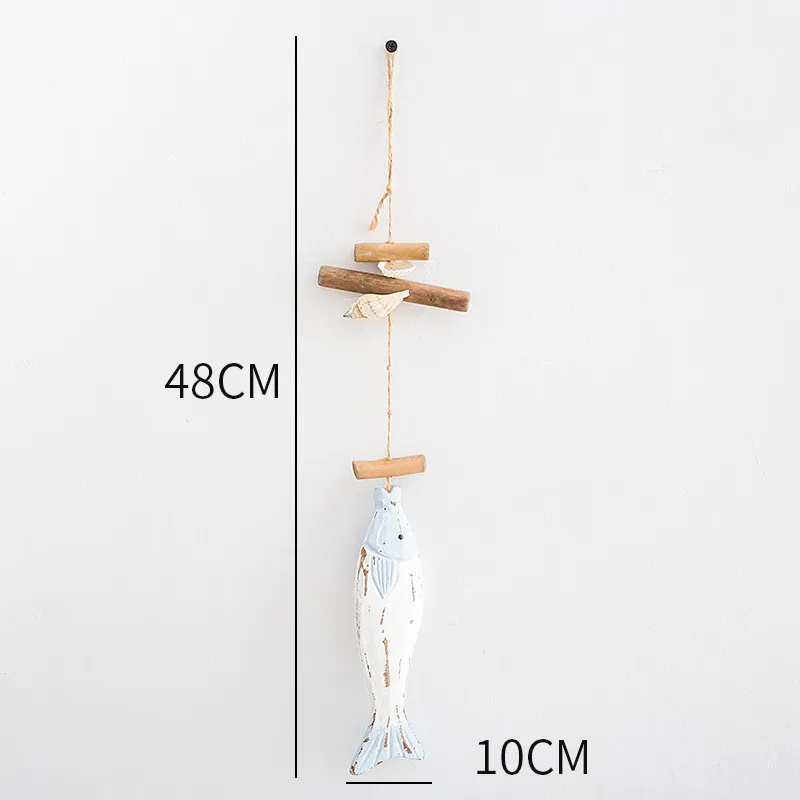 Antique decorative fish string wooden Mediterranean fish solid wood shell home fish carving pendant home decor wall hangings