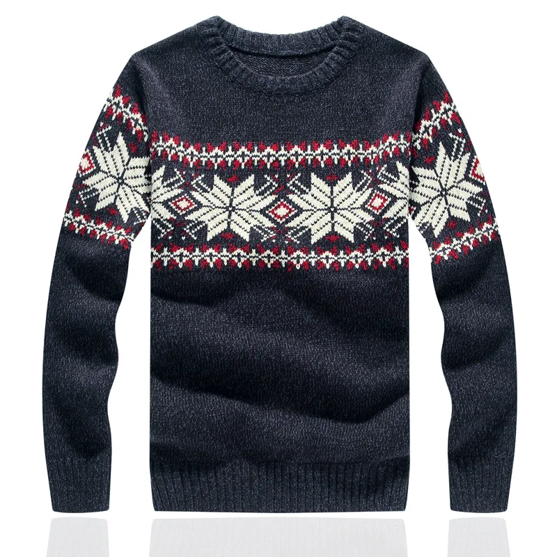 Men's Fashion Slim Thin Christmas Snowflake Sweater Men Round Neck Pullover Casual Sweaters Man Autumn Winter Cotton Jumpers | Мужская
