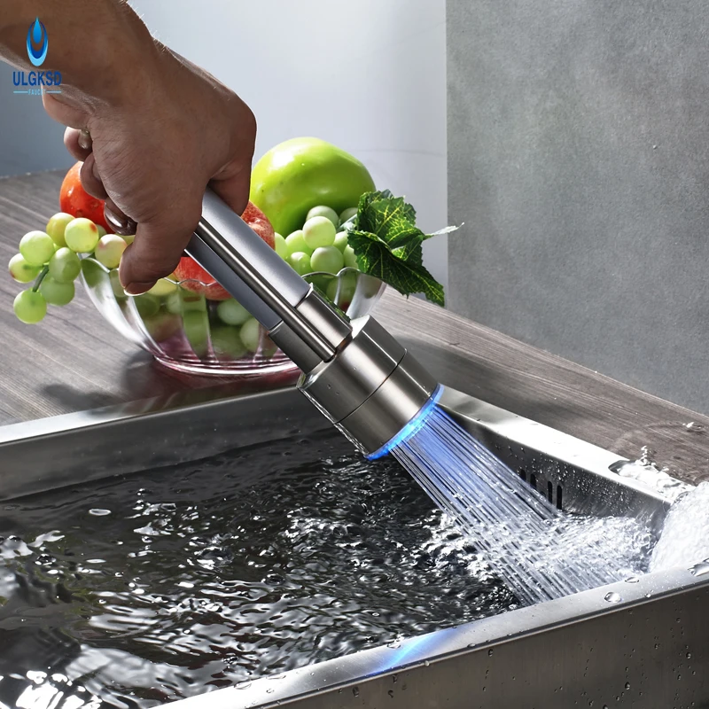 

ULGKSD Nickle Brushed With LED Kitchen Accessory Spout Sprayer Replacement Head Pull- Out Spout for Kitchen Faucet Sprayer Head