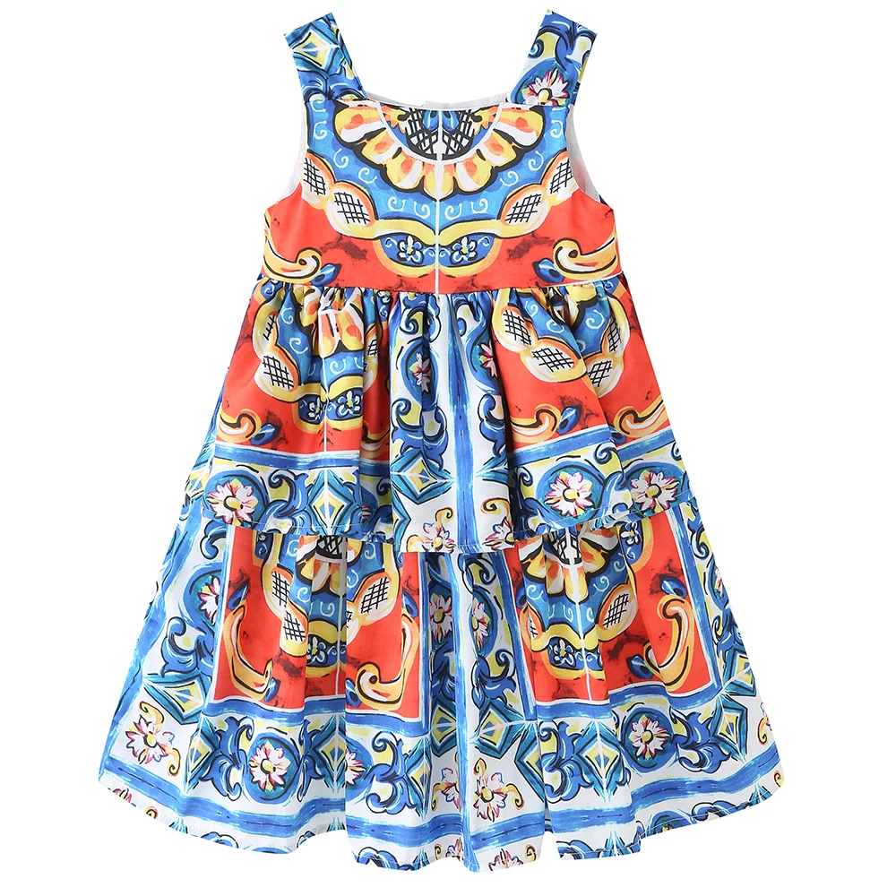 

Sleeveless Girls Summer Dress Elegant Kids Dresses for Girls Clothing Floral Brand Princess Dress for Party Baby Girl Clothes
