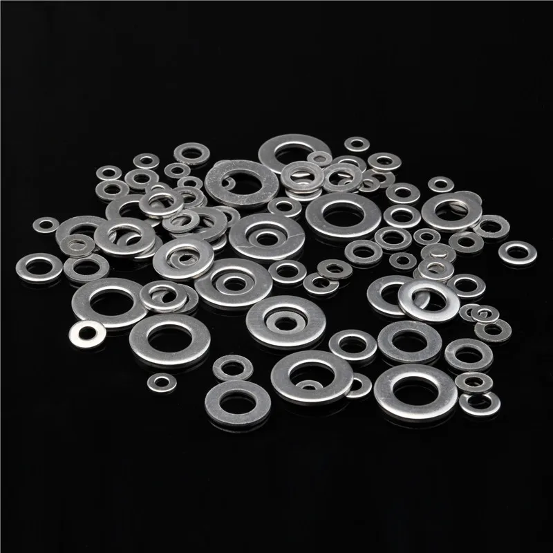

M3/M4/M5/M6/M8/M10 Stainless Steel Washers Metric Flat Gasket Plain Washers 6 Sizes Flat Spring Washers 105pcs/lot for Hardware