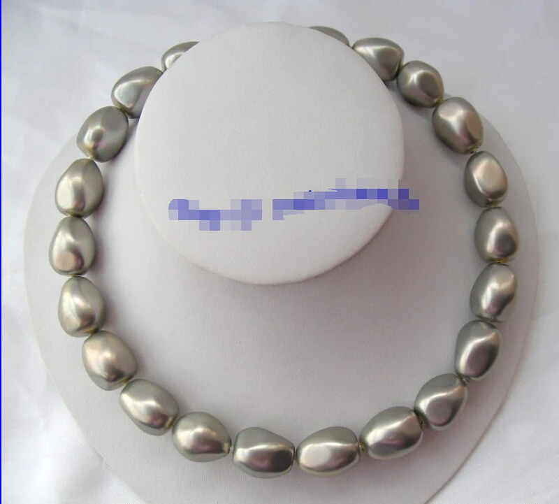 

>>>> stunning big 20mm gray baroque south sea shell pearls necklace g861