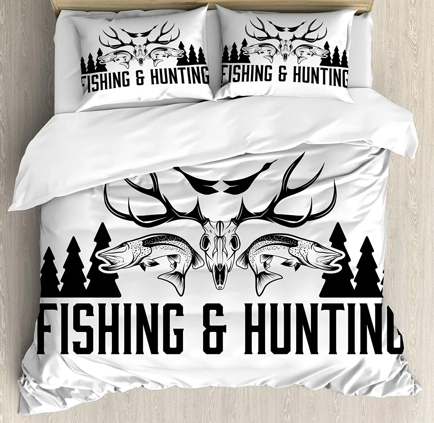 Hunting Duvet Cover Set Hunting And Fishing Vintage Emblem Design