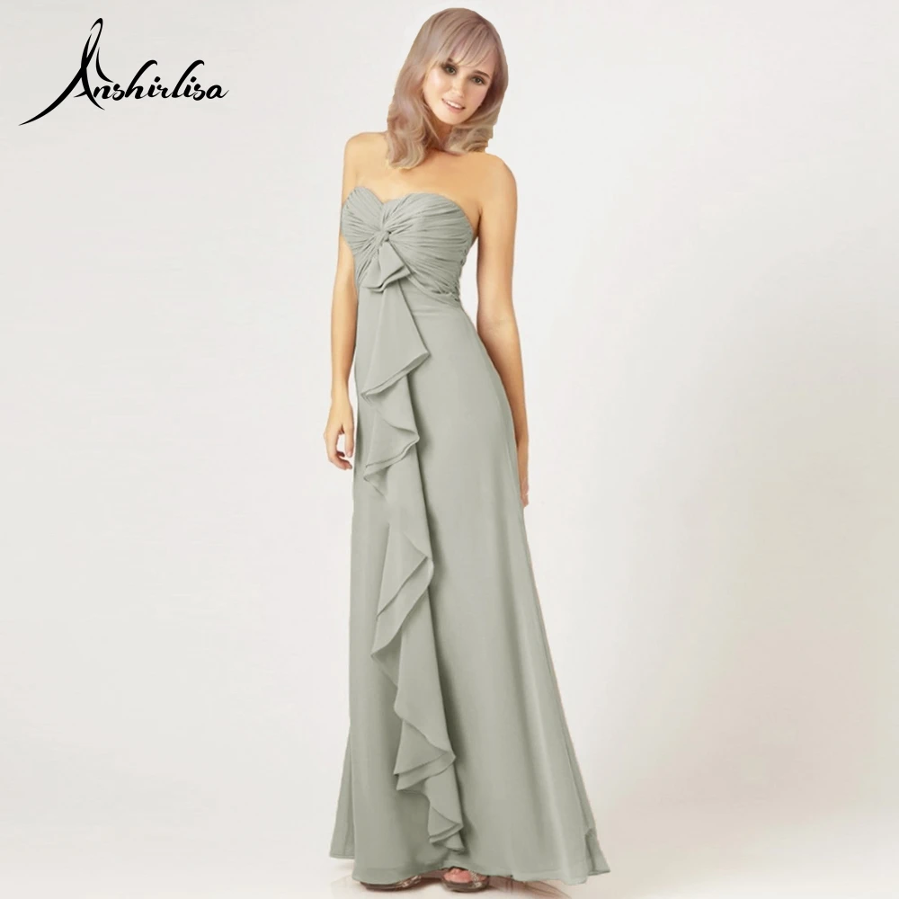 

Anshirlisa Women's Long Strapless Formal Chiffon Evening Dress Pleated Ruched Mother of the Bride Prom Classy Gown Grey Blue