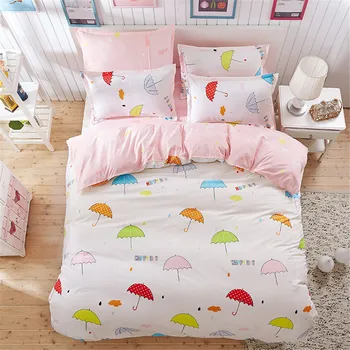 

Kids Cartoon Bedding Sets 4PC Pink&White Colorful Umbrella Duvet Cover Bed Sheet Pillowcase Girls Bedroom Home Textiles Decor