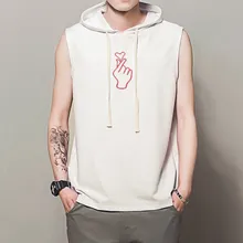 Майка Для мужчин модные хлопковые хип-хоп жилет с капюшоном без рукавов Топы С Капюшоном Повседневное тренировки Для мужчин s Plus Размеры 4XL 5XL топы DS50442