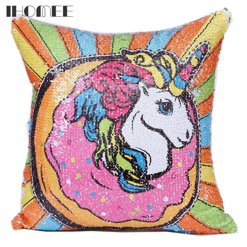 Unicorn Reversible Pillow Case Cover Mermaid Sequin Cushion Cover Decorative Pillow Cover Color Changing Car Pillow Case W14Z15