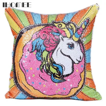 

Unicorn Reversible Pillow Case Cover Mermaid Sequin Cushion Cover Decorative Pillow Cover Color Changing Car Pillow Case W14Z15