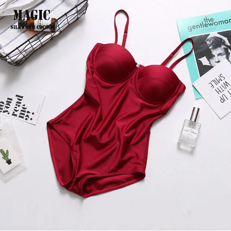 

One Piece Swimsuit New Red Gather Sexy Swimwear Women Summer Beach Wear Bathing Suit Bandage Backless Halter Top Bodysuit