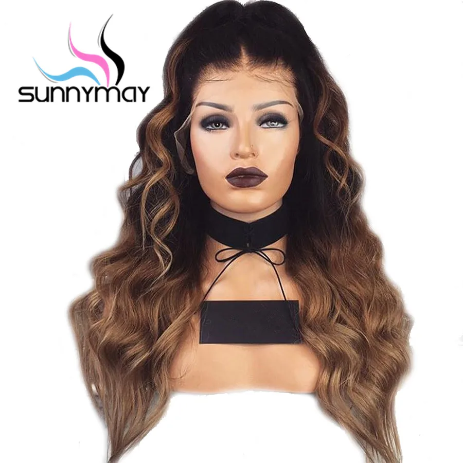 Sunnymay 13x4 Brown Ombre Human Hair With Baby Hair Body Wave Lace Front Human Hair Wigs Pre Plucked Remy Hair Lace Front Wigs