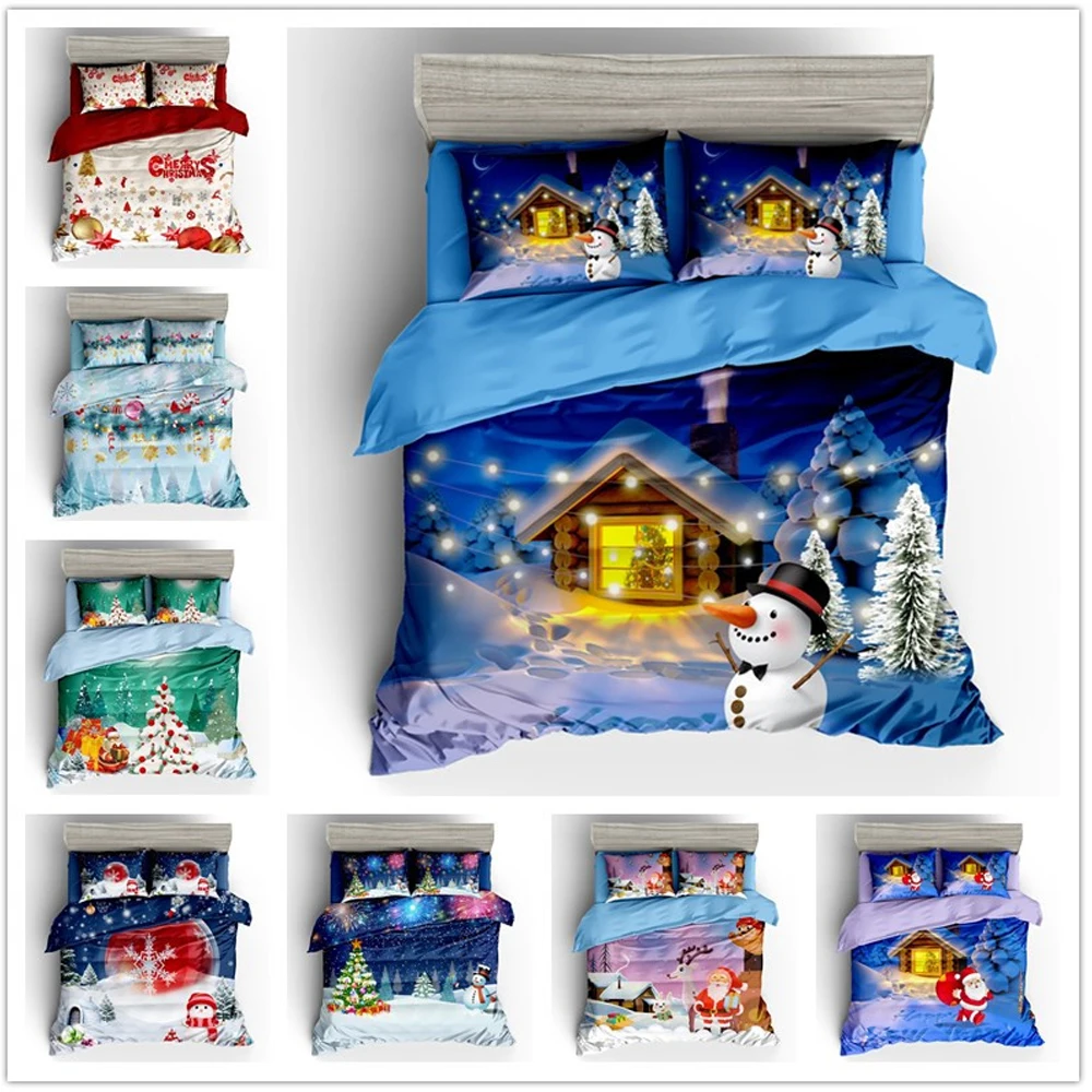 

Battilo 2/3PCS Christmas Print Home Comforter Cover Bedding Sets Duvet Cover Sets Bedspread for Adult Kids