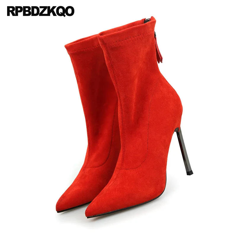 Mi Automne pourpre Rouge Talon Fétiche Haute Pourpre Veau 2018 De Pointu Chaussures rouge Noir Mode Métal Mince Bout marron Stiletto Femmes Extrême En Bottes Daim gH4gqwrx