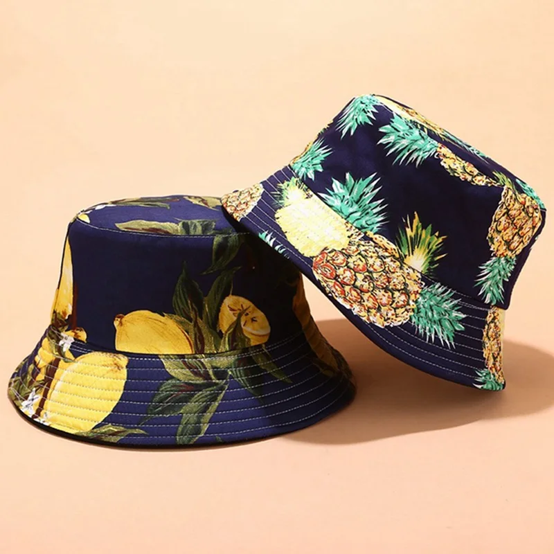 

2019 Two Side Reversible Fruit Cherry bucket hat for men women fisherman hat panama bob hat summer pineapple,watermelon,Cherry
