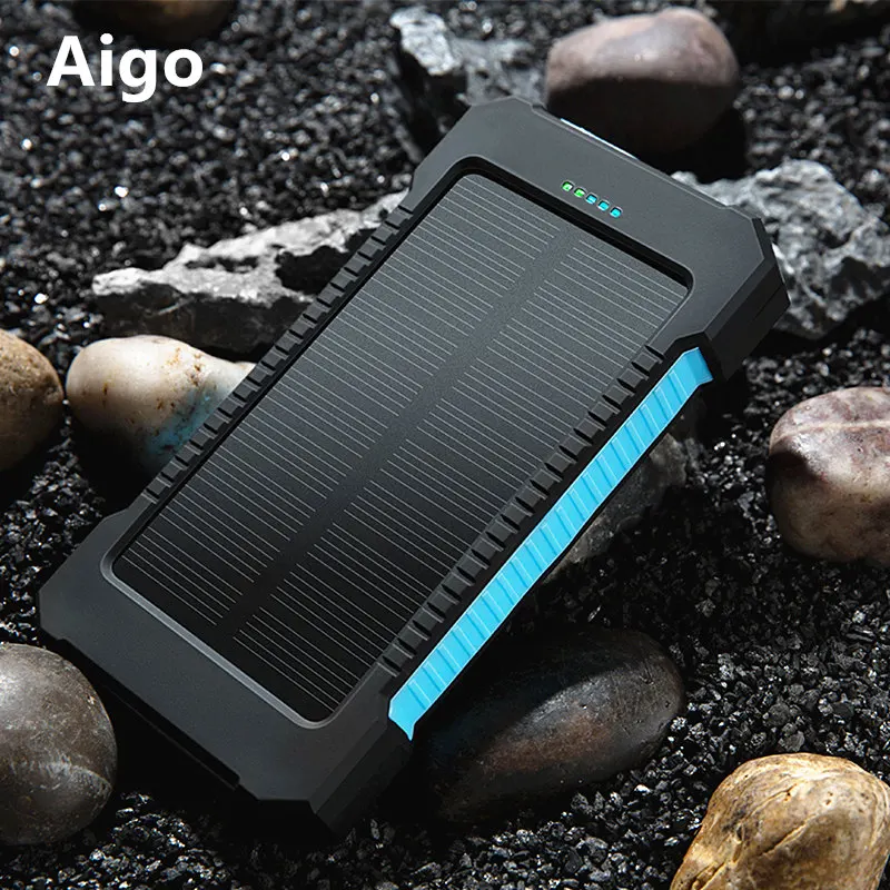 20000mAh Portable Dual USB Compact Waterproof Powerful LED Light Solar Power Bank External Battery Charger With