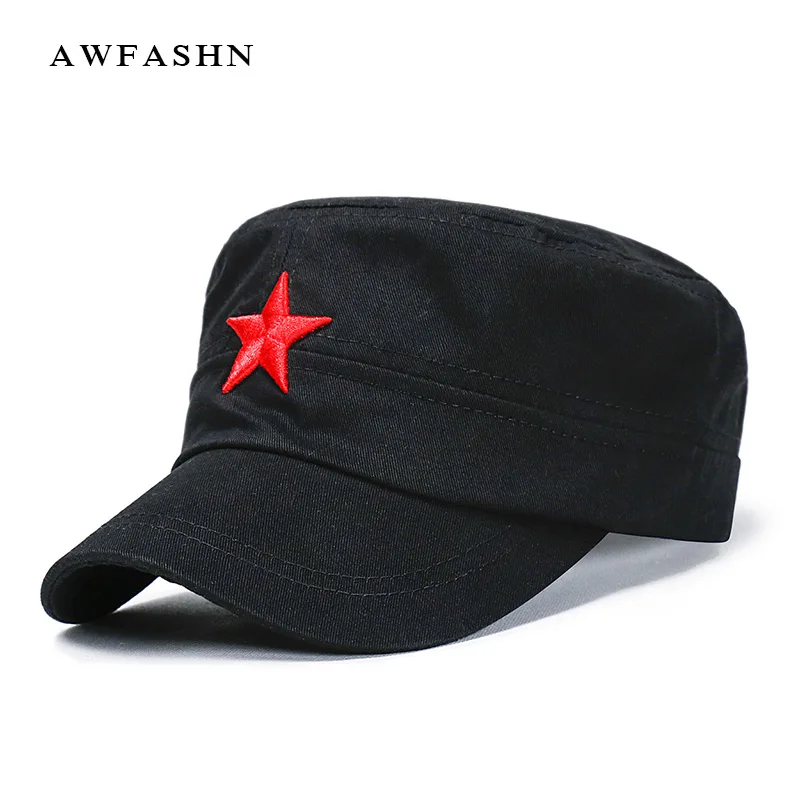 Красные военные шапки с вышивкой пятиконечной звезды, Черная кепка с плоским верхом, камуфляжная армейская Кепка, Кепка для водителя грузовика, уличная однотонная хлопковая кепка для папы