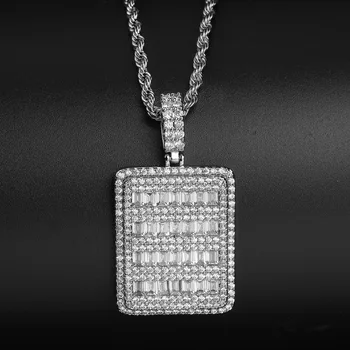 

TOPGRILLZ Baguette CZ Ice Out Star Pendant Necklace Mens With Tennis Chain Gold Silver Color Hip hop Jewelry