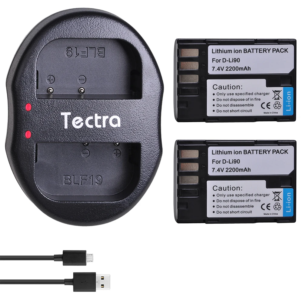 Tectra 2200 мА/ч, 4 шт. D-Li90 D Li90 цифровой Камера Батарея+ USB Dual Зарядное устройство для PENTAX K-7 K-7D K-5 K-5 II 645D K01 DLi90 Батарея